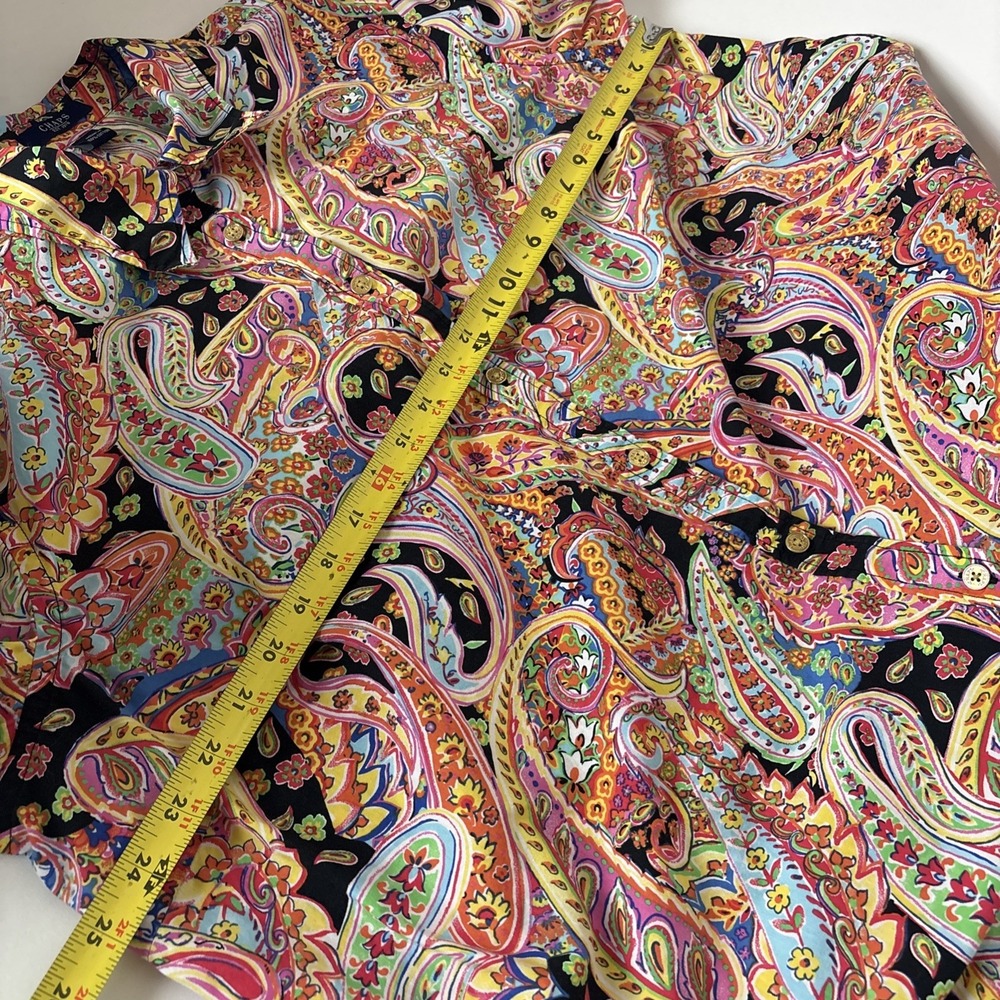 Chaps Shirt Womens 2X Colorful Paisley 100% Cotton Long Sleeve Button up top - Picture 9 of 11